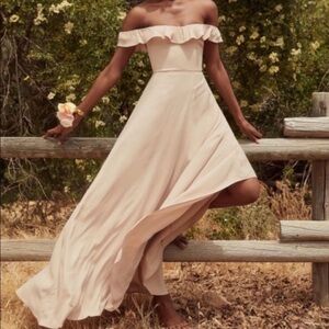 NWT REFORMATION VERBENA OFF THE SHOULDER CHAMPAGNE RUFFLE MAXI DRESS SIZE 6